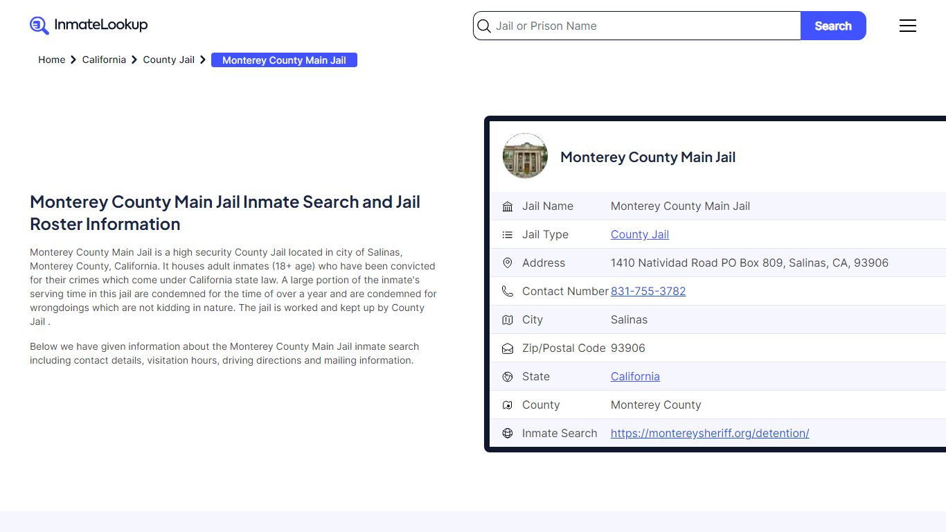 Monterey County Main Jail (CA) Inmate Search California - Inmate Lookup